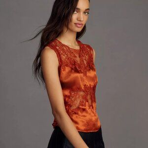 By Anthropologie Shine Lace Mix Tank